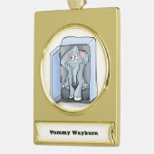Cartoon olifant zit in een koelkast verguld banner ornament (Links)