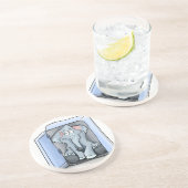 Cartoon olifant zit in een koelkast zandsteen onderzetter (Zijkant)