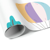 Cartoon olifanten met heteluchtballonnen en bomen cadeaupapier (Rol Hoek)