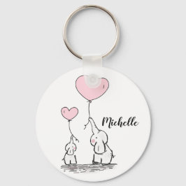 Cartoon olifanten met roze ballonnen sleutelhanger