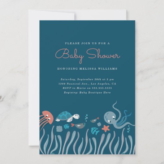 Cartoon onder het Baby shower Zee Ocean Critters Kaart (Voorkant)
