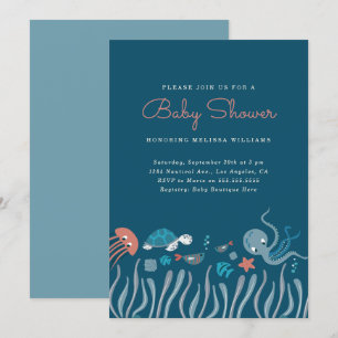 Cartoon onder het Baby shower Zee Ocean Critters Kaart