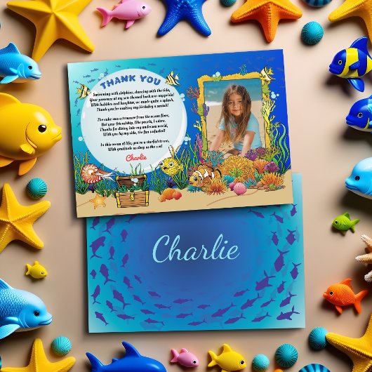 Cartoon onder het Zee Dieren Kinder bedankpas Bedankkaart