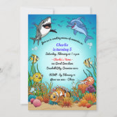 Cartoon onder het Zee Dieren Verjaardagsuitnodigin Kaart (Voorkant)