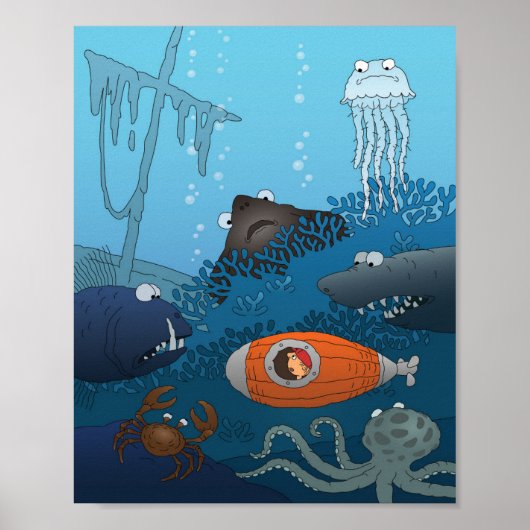 Cartoon onderzeeboot Boy undersea Animal Fish Poster (Voorkant)
