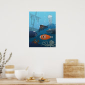 Cartoon onderzeeboot Boy undersea Animal Monster Poster (Keuken)