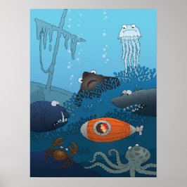 Cartoon onderzeeboot Boy undersea Animal Monster Poster