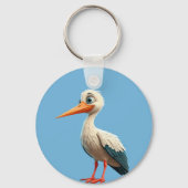 Cartoon ooievaar met felle ogen op houten hek sleutelhanger (Achterkant)