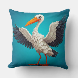 Cartoon ooievaar met open vleugels kussen