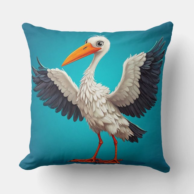Cartoon ooievaar met open vleugels kussen (Voorkant)