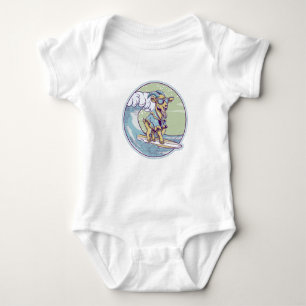 Cartoon op een surfplank romper