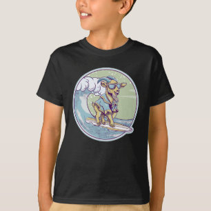Cartoon op een surfplank t-shirt