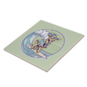 Cartoon op een surfplank tegeltje (Zijkant)