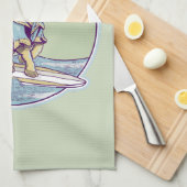 Cartoon op een surfplank theedoek (Quarter Fold)