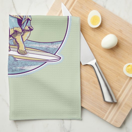 Cartoon op een surfplank theedoek (Quarter Fold)