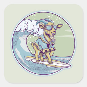 Cartoon op een surfplank vierkante sticker
