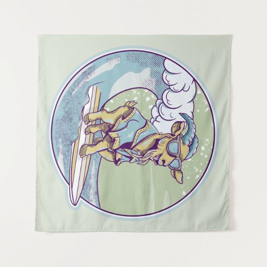 Cartoon op een surfplank wandkleed (Voorkant (horizontaal))