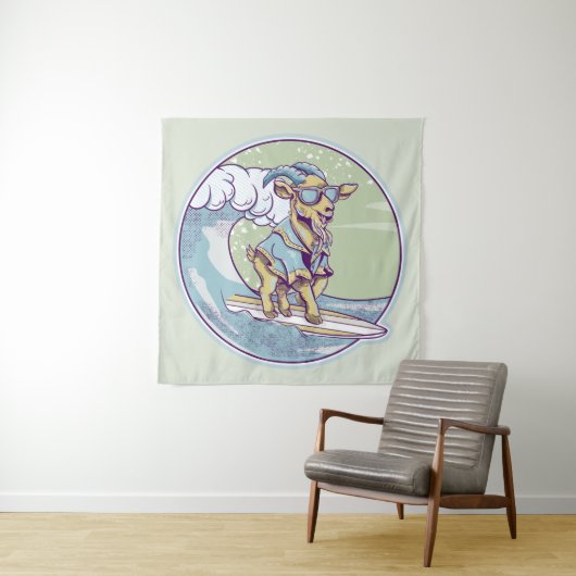 Cartoon op een surfplank wandkleed (In situ)