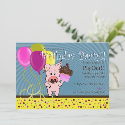 cartoon op verjaardagsuitnodiging kaart (Staand voorkant)