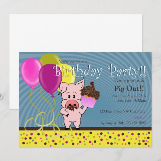 cartoon op verjaardagsuitnodiging kaart (Voorkant / Achterkant)