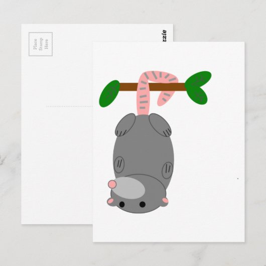 Cartoon Opossum/Possum die ondersteboven door staa Briefkaart (Voorkant / Achterkant)