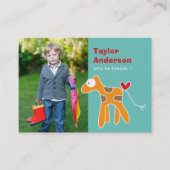 Cartoon Oranje Giraffe Afspeeldatum Kind foto Contactkaartje (Voorkant)