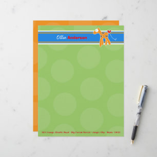 Cartoon Oranje Giraffe Groene Stippen Kind Kindere Gepersonaliseerd Briefhoofd