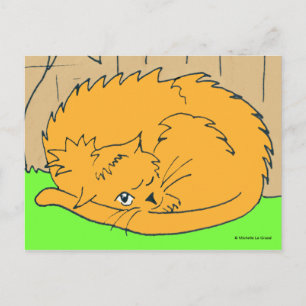 Cartoon oranje kat opgerold briefkaart