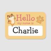 Cartoon Oranje Kat, Paw Print, Aangepast, Geel Naamplaatje (Voorkant)