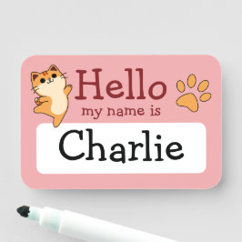 Cartoon Oranje Kat, Pootafdruk, Op Maat, Roze Naamplaatje