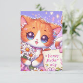 Cartoon Oranje Kitten Happy Moederdag Kaart (Staand voorkant)