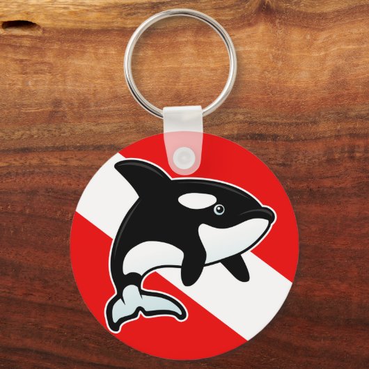 Cartoon Orca Dive Flag Sleutelhanger (Voorkant)