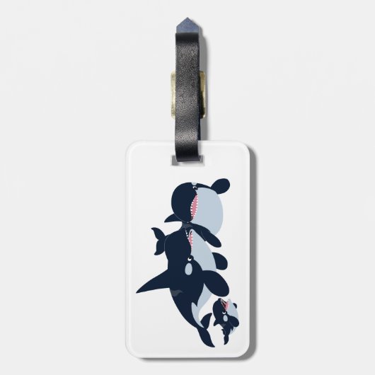 Cartoon Orca Family Bagagelabel (Achterkant verticaal)