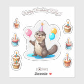 Cartoon Otter Happy Birthday gepersonaliseerd Sticker (Vel)