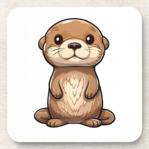 Cartoon otter illustratie bier onderzetter