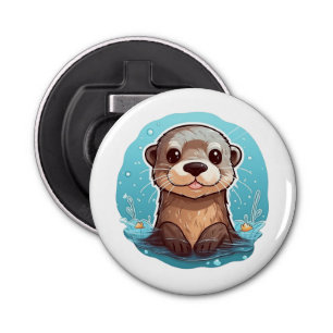 Cartoon otter illustratie button flesopener
