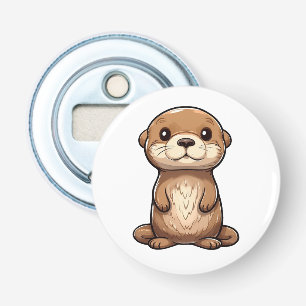 Cartoon otter illustratie button flesopener