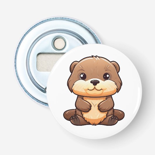 Cartoon otter illustratie button flesopener (Voorkant)
