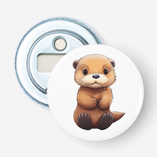 Cartoon otter illustratie button flesopener (Voorkant)