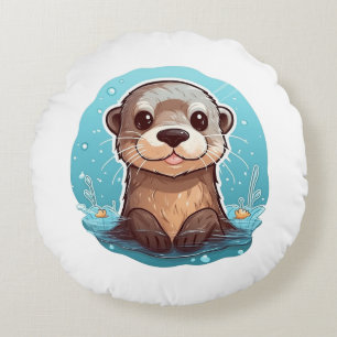 Cartoon otter illustratie rond kussen