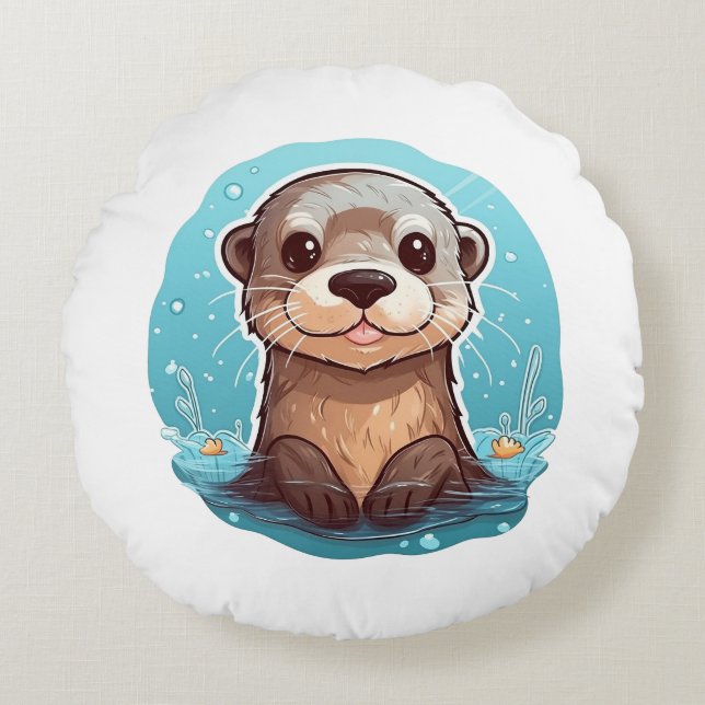 Cartoon otter illustratie rond kussen (Voorkant)