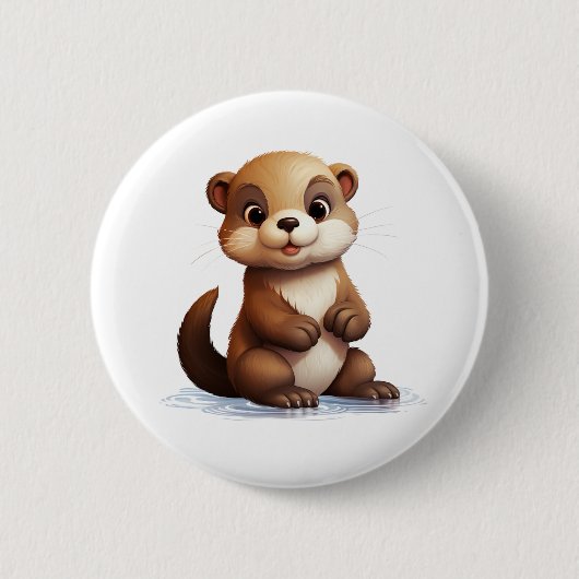 Cartoon otter illustratie ronde button 5,7 cm (Voorkant)