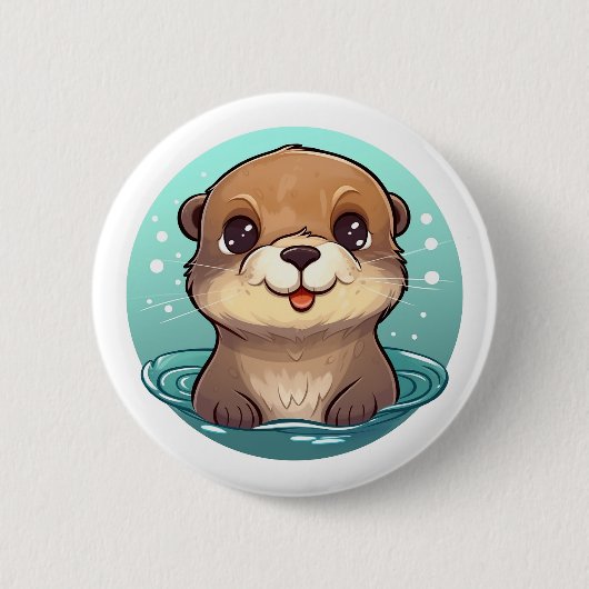 Cartoon otter illustratie ronde button 5,7 cm (Voorkant)
