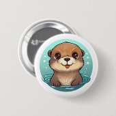 Cartoon otter illustratie ronde button 5,7 cm (Voorkant /achterkant)