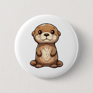 Cartoon otter illustratie ronde button 5,7 cm