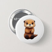 Cartoon otter illustratie ronde button 5,7 cm (Voorkant /achterkant)
