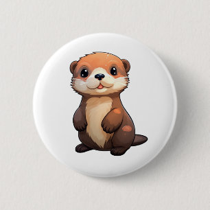 Cartoon otter illustratie ronde button 5,7 cm