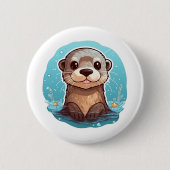 Cartoon otter illustratie ronde button 5,7 cm (Voorkant)