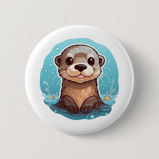 Cartoon otter illustratie ronde button 5,7 cm (Voorkant)