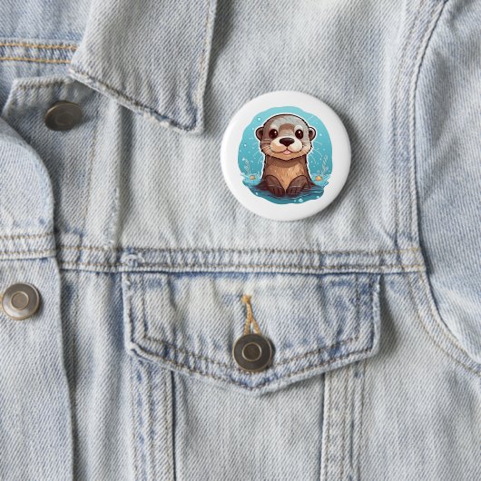 Cartoon otter illustratie ronde button 5,7 cm (In situ)
